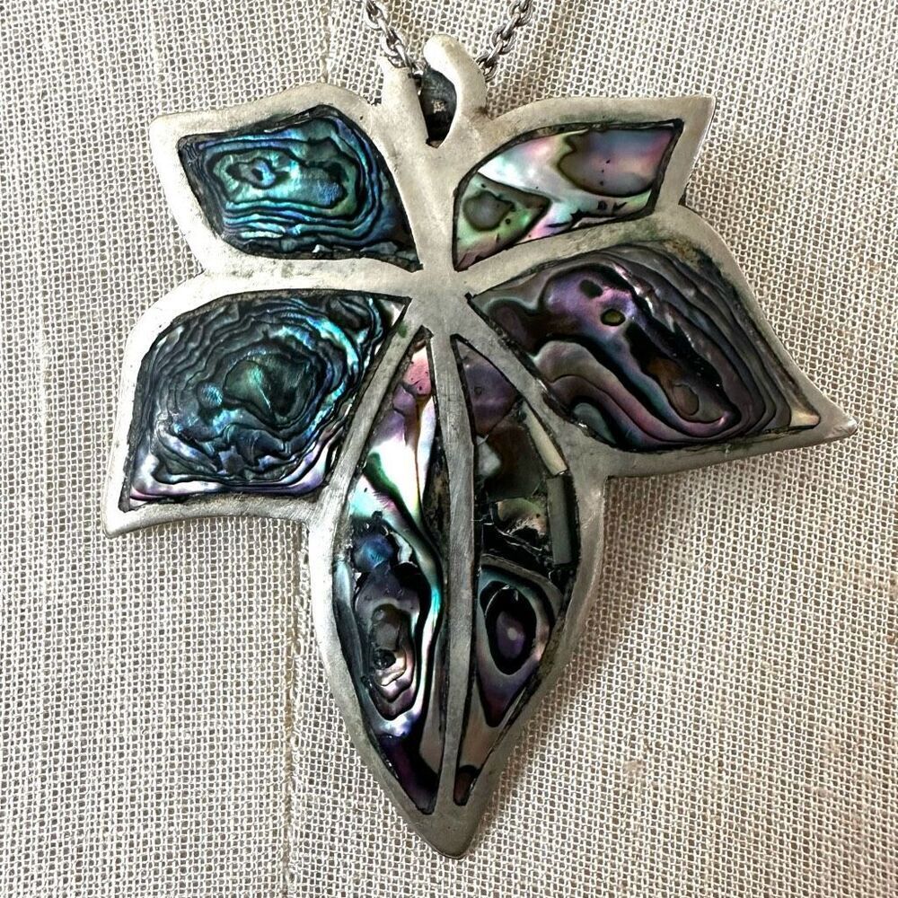 Vintage Alpaca Mexico Silver tone Leaf Brooch/pendant necklace